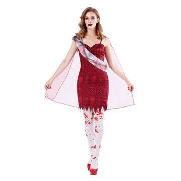 Halloween Gótico Fantasma Rojo Falda de Hondas Vampiro Cosplay para Adultos Femenino 3 Piezas